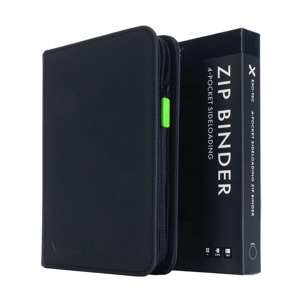 Vault X 4 Pocket Trading Card Zip Binder, 160 Cards, Premium Exo-Tec Album Material, 20 Side-Loading Pages, Folder for Collectible Games, Sports, TCG (Black)