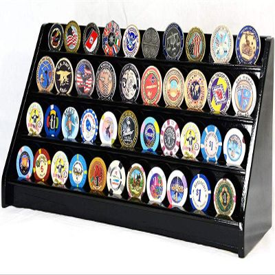 flag connections 4 Rows 40 Challenge Coin Casino Chip Display Case Rack Holder Stand for Table Shelf Desk Black