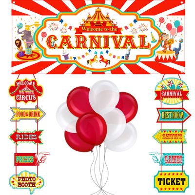 Blulu 46 Pieces Circus Carnival Party Decoration Set Circus Theme Banner Carnival Cutouts and Color Balloons Halloween Party Suppliers Accessories Favors