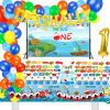 155 Pcs O Fish Ally 1 Birthday Party Decorations, Gone Fishing Balloon Garland Kit, The Big One Backdrop, Ofishally One Cake Cupcake Topper, Little Fisherman/Fishing Theme 1st Birthday Party Supplies view 1