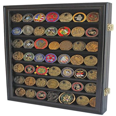 flag connections Lockable Military Challenge Coin Casino Chip Display Case Cabinet Rack, Real Glass Door, COIN26-BLA