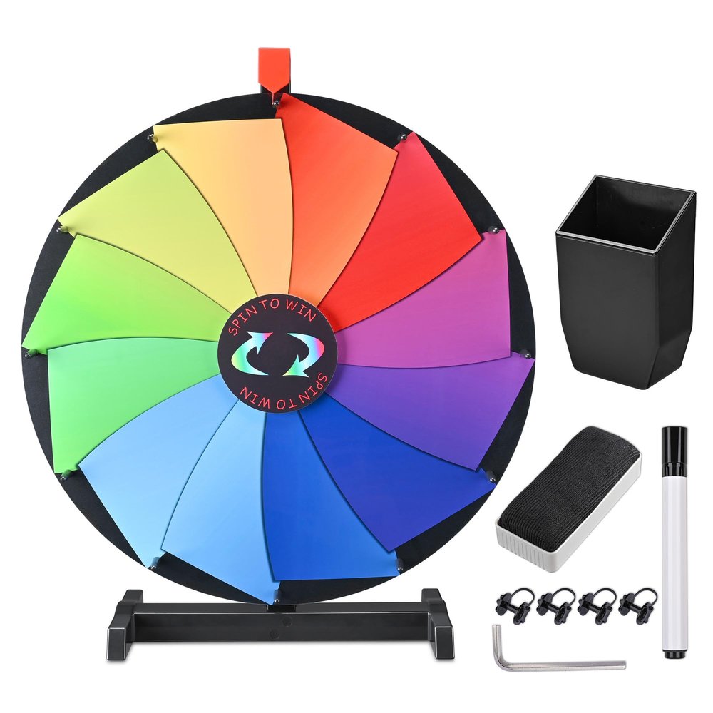 WinSpin 24 Inch Heavy Duty Prize Wheel - Carnival Games Roulette Wheel with Dry Erase Marker - 12 Slot Tabletop Fortune Spinning Wheel Games for Trade Show, Carnival