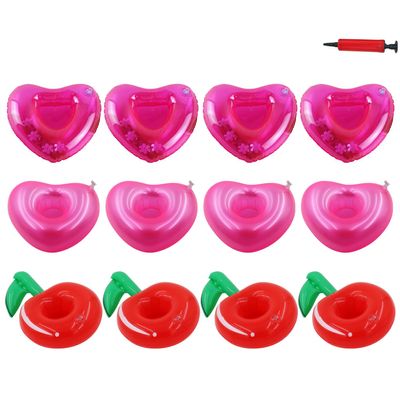 AOUTACC Float Drink Holders for Pool, 12 Pack Heart Inflatable Beverage Floats Cup Coasters with Mini Air Pump