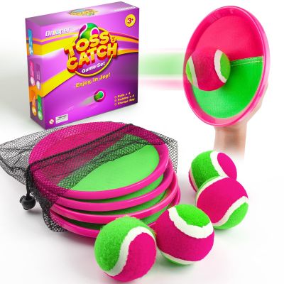 Qrooper Kids Outdoor Toys - Toss and Catch Game Set, Outside Yard Camping Beach Pool Toys Games for Boys Girls 3 4 5 6 7 8 9 10 Year Old, 4 Paddles 4 Balls (Pink+Pink)
