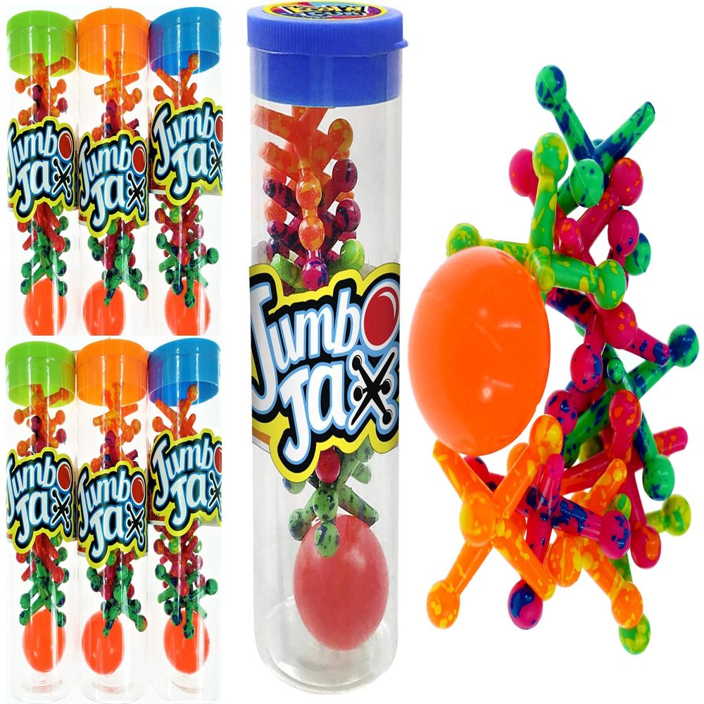 JA-RU Jumbo Jax Toy Set (6 Pack) Soft Rubber Jacks Game with Ball | Classic Old Fashioned Games for Kids | 90s Toys Nostalgia, Vintage Stocking Stuffers & Party Favor. 6569-6p