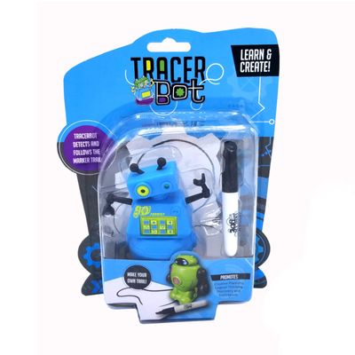 MUKIKIM TracerBot - Blue Mini Inductive Robot That Follows The Black Line You Draw. Fun, Educational, and Interactive STEM Toy with Limitless Ways to Play! Promotes Logic and Creativity Training