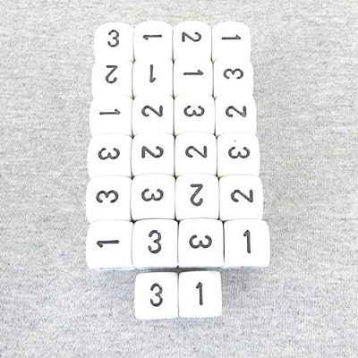White Opaque Dice with Black Numbers D3 (d6 1-3 Twice) 16mm (5/8in) Pack of 50 Wondertrail