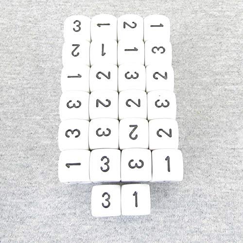 White Opaque Dice with Black Numbers D3 (d6 1-3 Twice) 16mm (5/8in) Pack of 50 Wondertrail