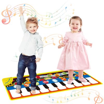 Vimpro Musical Piano Mat, Toddler Piano Keyboard Floor Playmat Childrens Kids Musical Mats Kids Tunes Playmat Walking Music Toys for Baby Girls 43.3'' X14.2''