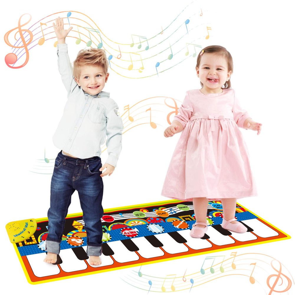 Vimpro Musical Piano Mat, Toddler Piano Keyboard Floor Playmat Childrens Kids Musical Mats Kids Tunes Playmat Walking Music Toys for Baby Girls 43.3'' X14.2''