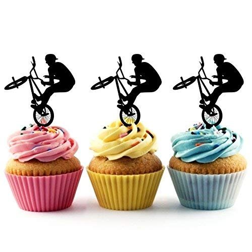 Bicycle BMX Tricks Silhouette Acrylic Cupcake Toppers 12 pcs