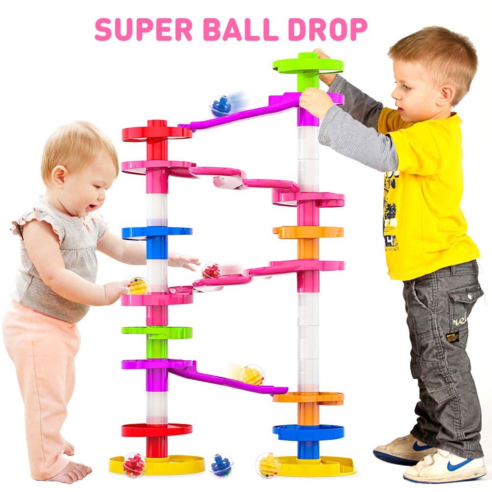 WEofferwhatYOUwant Super Ball Drop Montessori 26-Piece Giant Marble Run for Toddlers 10M+ Extra Tall STEM Tower with Large Balls Windy Ramps & Double Bridges Expandable Durable & Educational Toy Set