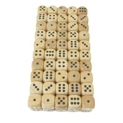 Wood Dice with Black Pips D6 16mm (5/8in) Pack of 100 Dice Kaplow Games