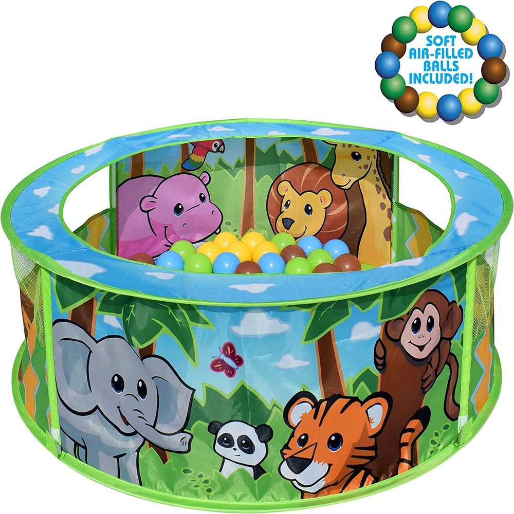 Sunny Days Entertainment Zoo Adventure Ball Pit with Play Balls Indoor Pop Up Play Tent for Toddlers and Kids | Colorful Balls Included | Amazon Exclusive