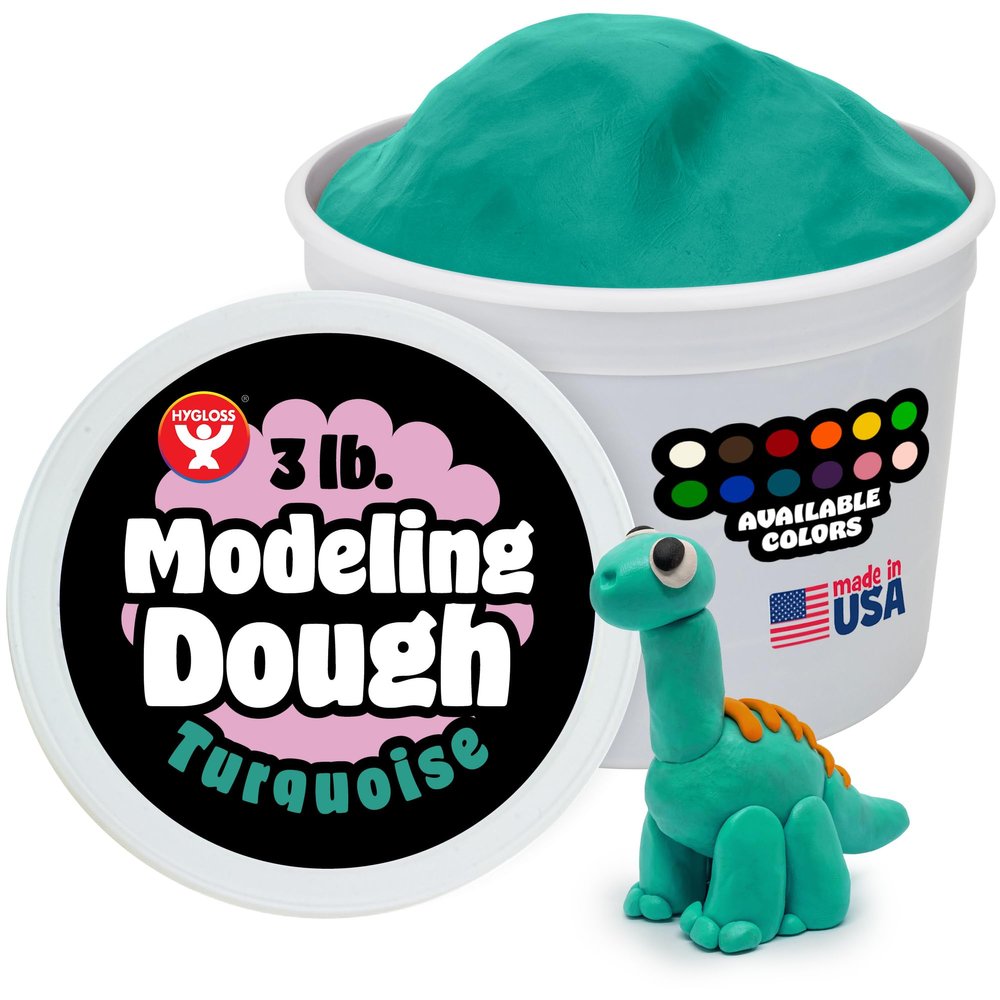 Hygloss Play Modeling Dough for Kids Safe & Non-Toxic Sensory Dough for Arts and Crafts 3 lb Tub Play Clay for Toddler Activities, Preschool Classroom Must-Haves Turquoise Color, Unscented