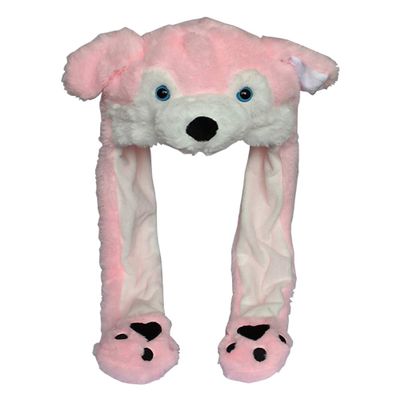 JOYHY Kids Adults Plush Hat Ear Moving Ear Flap Hat with Paw Pink Wolf