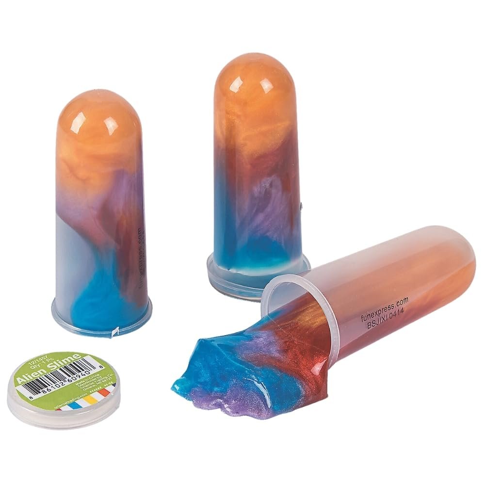 Assorted Metallic Rainbow Slime Test Tubes - 3.75" (6 Sets) - Fun and Stretchy Texture, Ideal for Kids' Creative Play, Party Favors, Arts and Crafts Activities