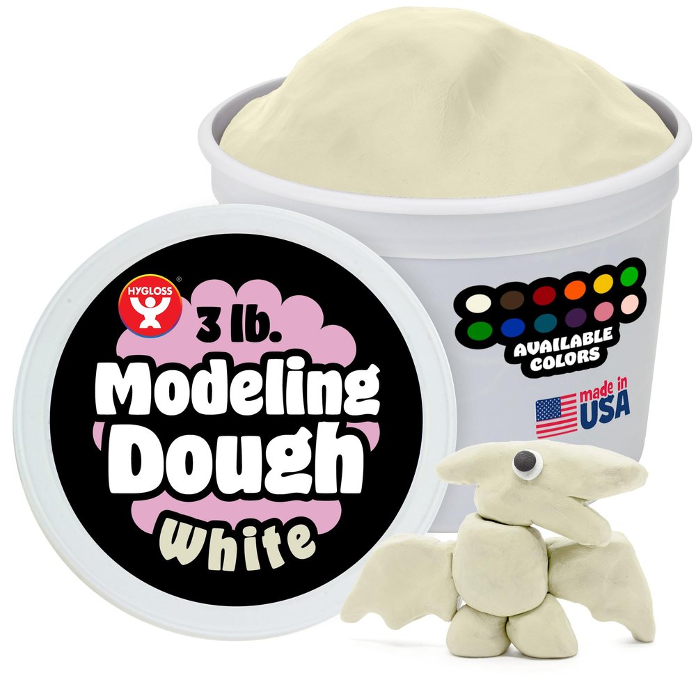 Hygloss Play Modeling Dough for Kids Safe & Non-Toxic Sensory Dough for Arts and Crafts 3 lb Tub Play Clay for Toddler Activities, Preschool Classroom Must-Haves White Color, Unscented