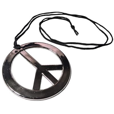 NOVELTY GIANT WWW.NOVELTYGIANT.COM Peace Sign Pendant Necklace 70's Hippie Costume Silver, Black