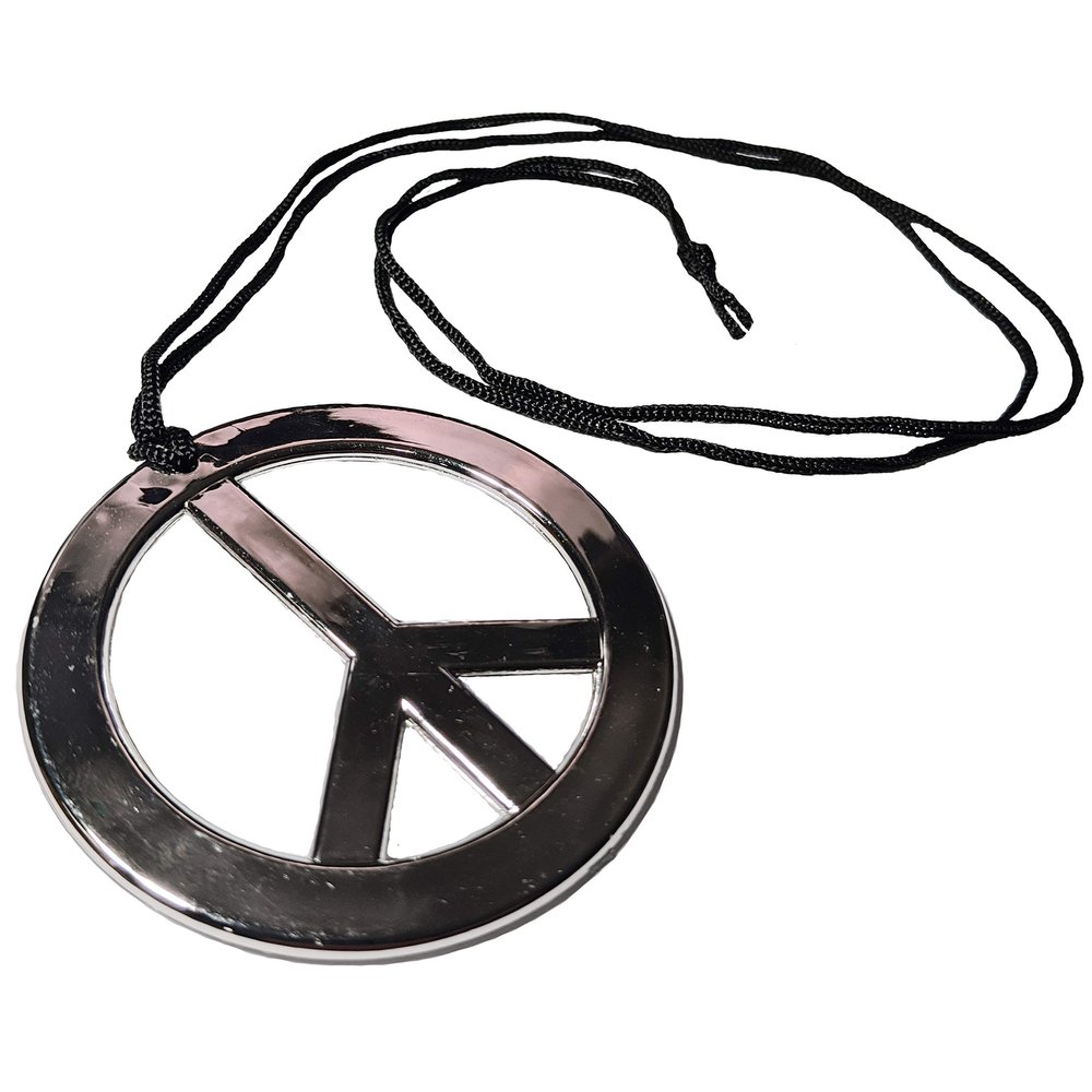 NOVELTY GIANT WWW.NOVELTYGIANT.COM Peace Sign Pendant Necklace 70's Hippie Costume Silver, Black