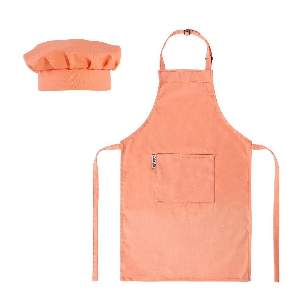Aurya Kids Apron and Chef Hat Set-Adjustable Child Apron for Boys and Girls
