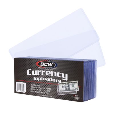 BCW Currency Topload Holder - 50ct | Clear Rigid PVC Protective Sleeve for Standard US Dollar Bills | Archival Safe, Scratch-Resistant Display Toploader for Paper Currency Collectors