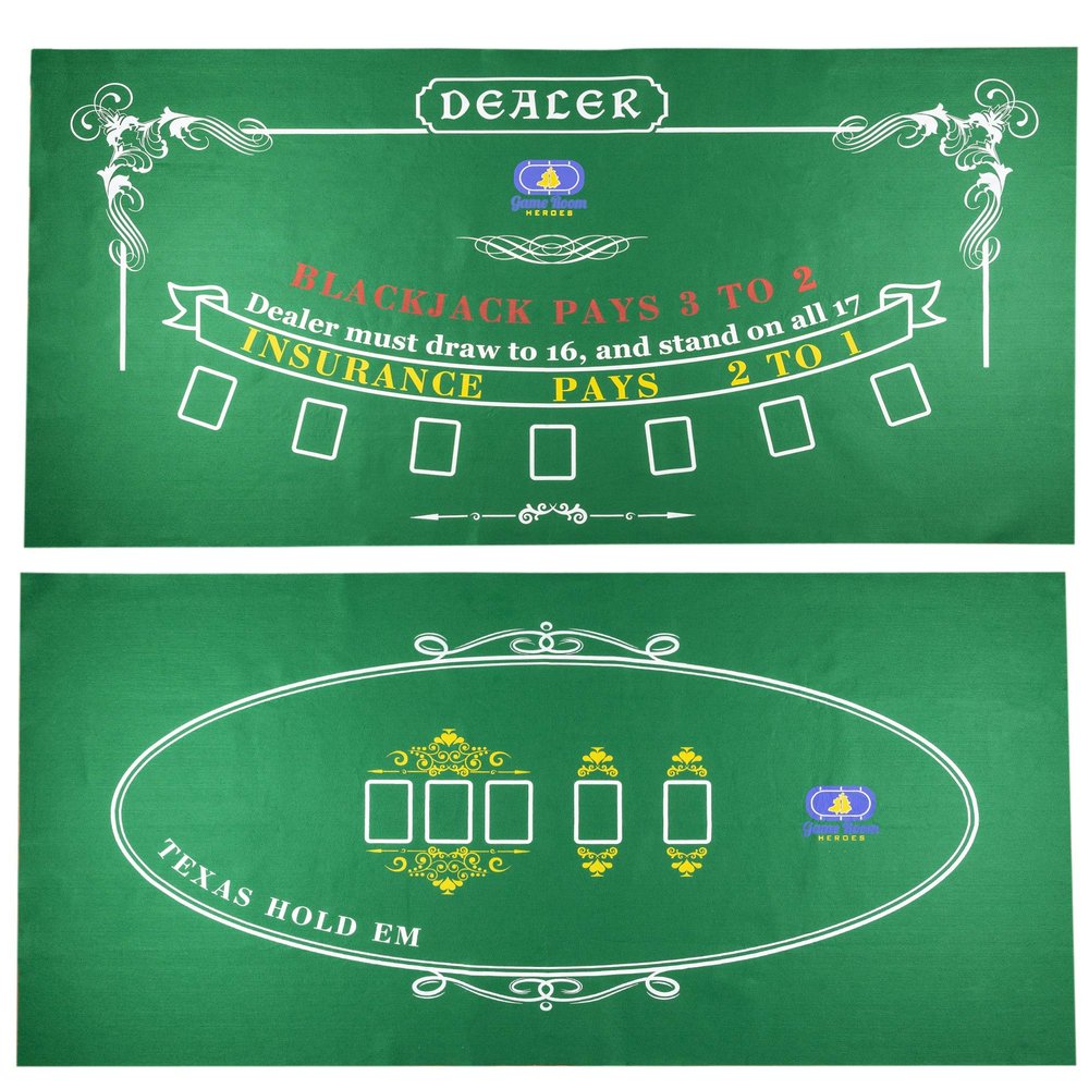Game Room Heroes Tabletop Casino Felt Layout for Texas Holdem Poker and Blackjack - Premium Professional Grade Mat for Theme Parties, Fundraisers, and Gatherings