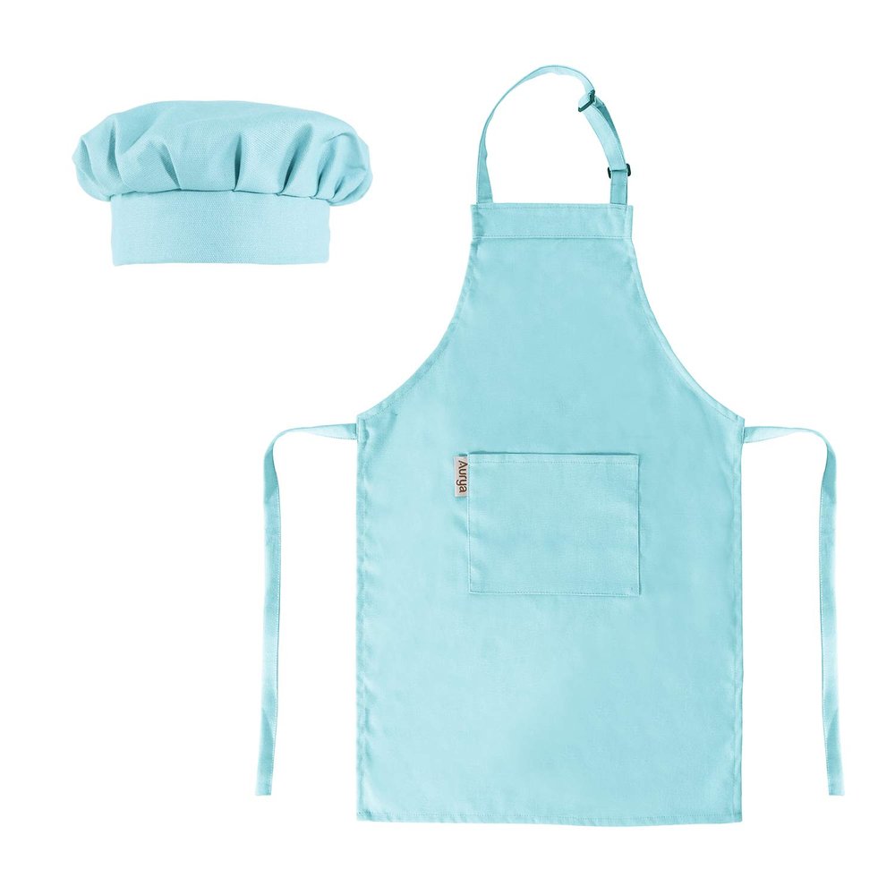Aurya Kids Apron and Chef Hat Set-Adjustable Child Apron for Boys and Girls
