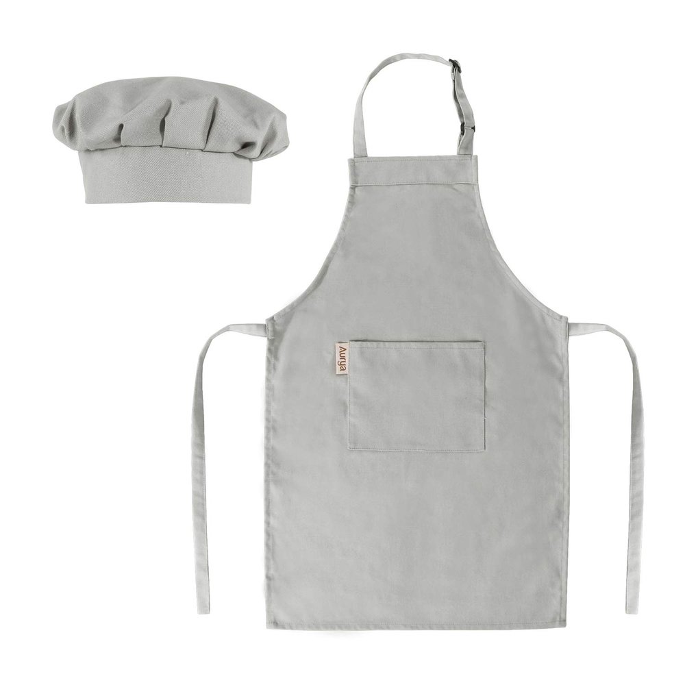 Aurya Kids Apron and Chef Hat Set-Adjustable Child Apron for Boys and Girls