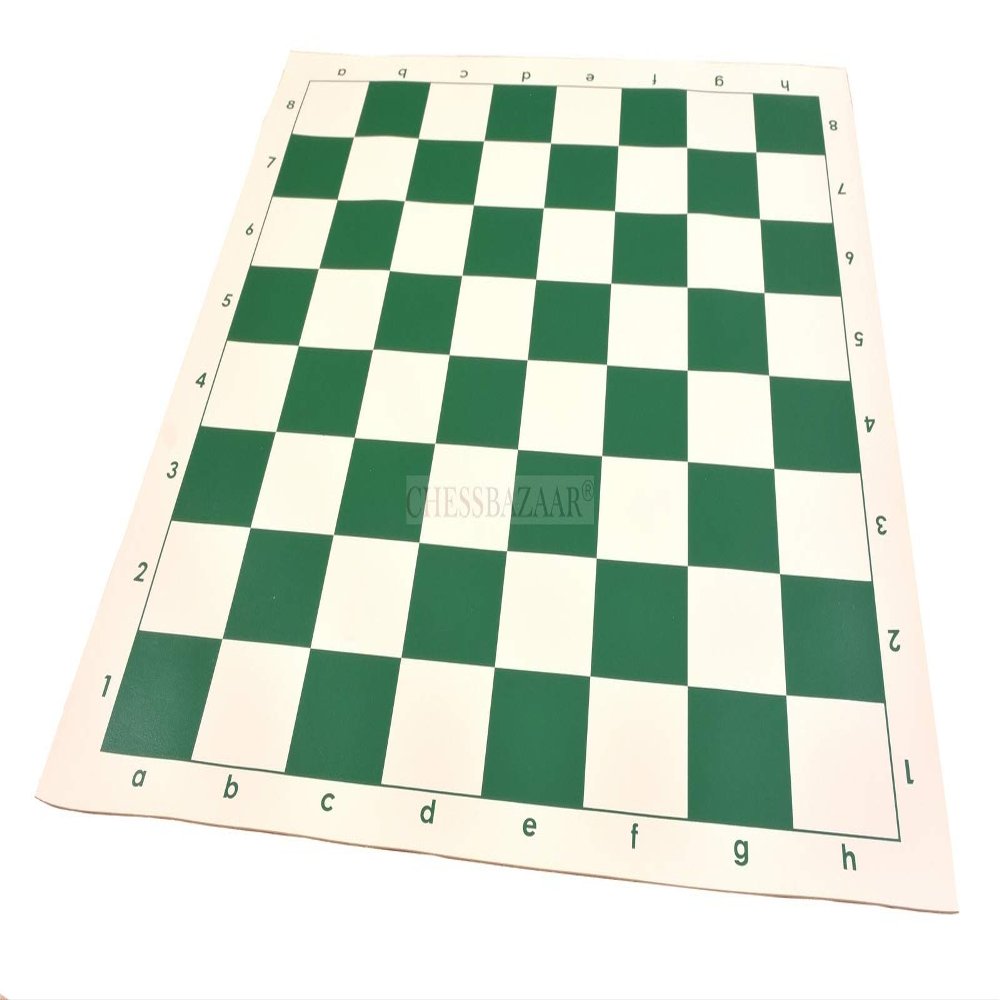 Basic Tournament Vinyl Roll-up Chess Board 20" - 55 mm Squares Green & White with Algebraic Notation