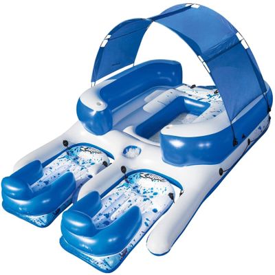 Bestway CoolerZ Tropical Breeze III Inflatable 8-Person Floating Island with UV Sun Shade and Connecting Lounge Rafts