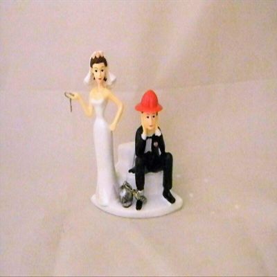 Wedding Reception Dark Hair Fireman Ball Chain Cake Topper