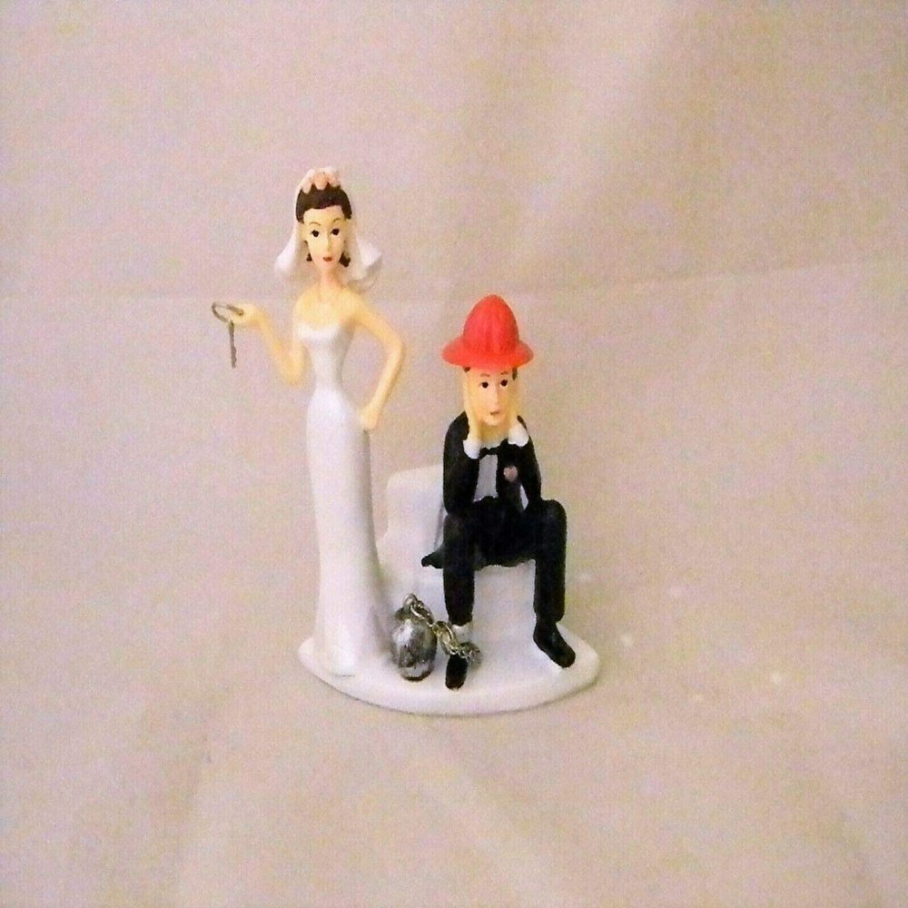 Wedding Reception Dark Hair Fireman Ball Chain Cake Topper