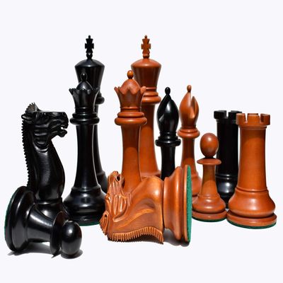 1849 Jaques Cook Type 4.4" Antiqued Boxwood & Ebony Luxury Staunton Wood Chess Pieces Set