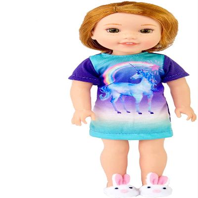 American Fashion World Unicorn Nightgown Pajamas for 14-Inch Dolls | Premium Quality & Trendy Design | Dolls Clothes | Outfit Fashions for Dolls for Popular Brands