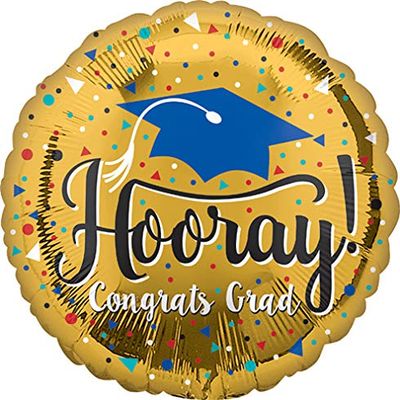 LOONBALLOON Standard Hooray Grad Gold Balloon Balloons for Graduation Party Decoration Supplies