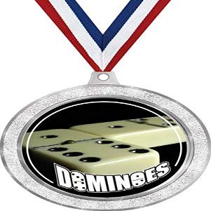 Dominoes Medal, 2 1/2" Silver Glitter Dominoe Games Medals, Great Dominoes Awards 50 Pack