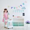 Teamson Kids My Dream Bakery Shop Dessert Stand and Rolling Pastry Cart Interactive Wooden Play Set with 18 Pretend Baked Goods, White and Mint Green with Gray Polka Dot Accents view 4
