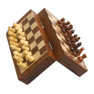 RoyalChessMall-Golden Rosewood Wooden Inlaid Magnetic Chess Set 5" with Folding Board