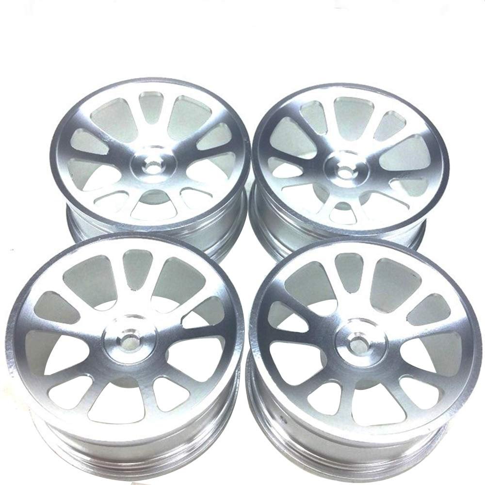LAFEINA 4PCS 52mm Aluminum Alloy Wheels 7 Spokes Rims for 1/10 RC On-Road Car & Drift Car HSP Sakura HPI Kyosho Tamiya (Silver)