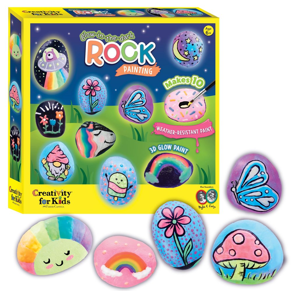 Creativity for Kids Glow in The Dark Rock Painting Kit | Paint & Decorate 10 Rocks with Vibrant Colors & Glow Accents | DIY Rock Painting Kit for Kids | Fun Arts & Crafts (Ages 6+)