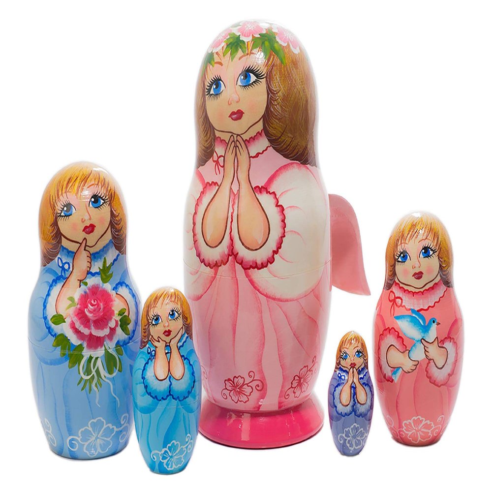 Golden Cockerel Perfect Angel Matryoshka 5pc./6" Angel with Wings Nesting Doll