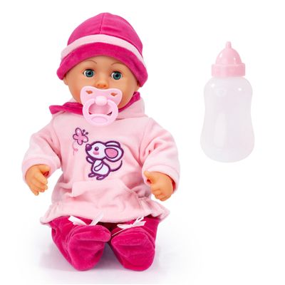 Bayer Design 93824BD Interactive Baby Doll, 38 cm, Soft Body, Sleeping Eyes, Talking, with Dummy and Bottle
