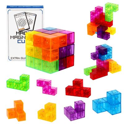 DASDAX Magic 3D Puzzle Cubes, Set of 7 Multi Shapes Magnetic Blocks with 54 Guide Cards, Intelligence Developing and Stress Relief Fidget Toys