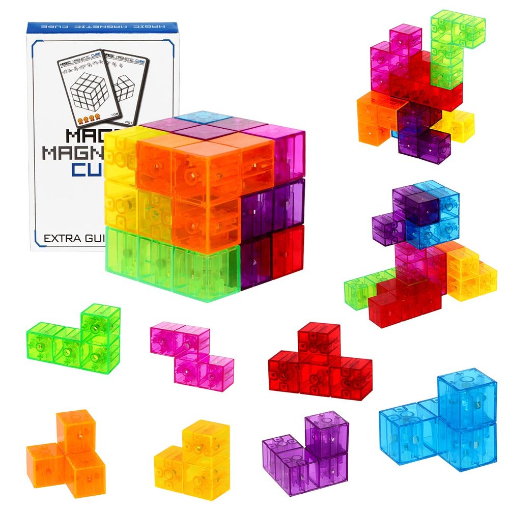 DASDAX Magic 3D Puzzle Cubes, Set of 7 Multi Shapes Magnetic Blocks with 54 Guide Cards, Intelligence Developing and Stress Relief Fidget Toys