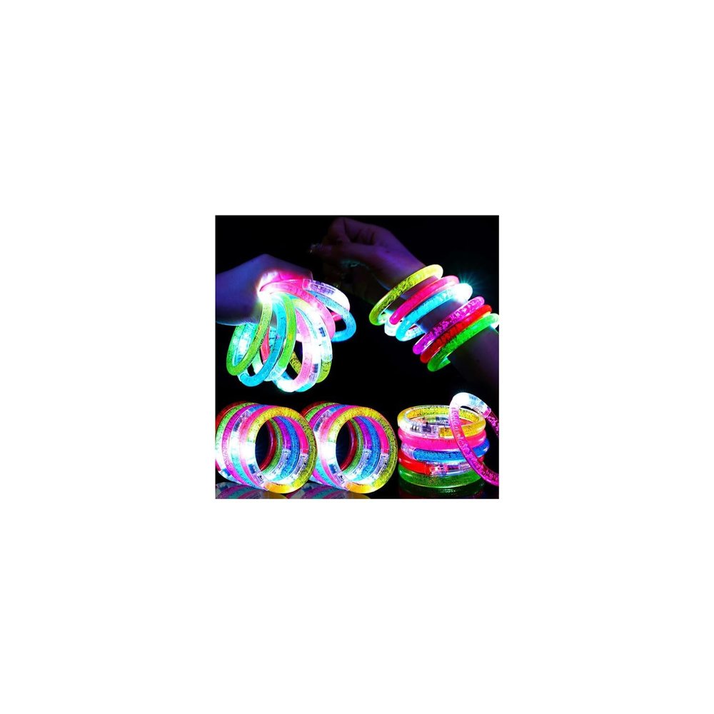 Mikulala 24Pcs Glow in the Dark Party Supplies for Kids/Adults, Flashing Light up Toys LED Bracelets Valentines Glow Sticks, Mardi Gras Party Favors Carnival Birthday Concert Gifts Accessory