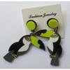 Toucan earring black beak green plastic large model 7cm style old school pin up woman view 2