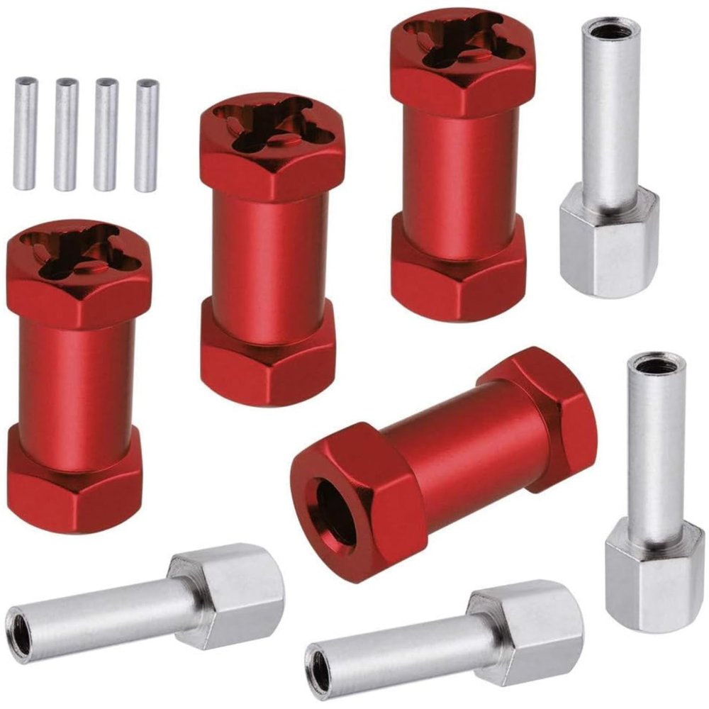 4-Pack HobbyPark RC Wheel Spacers 12mm Hex Drive Hubs Combiner Coupler Aluminum 25mm Offset Extension for 1/10 RC Crawler Car Parts (Red)