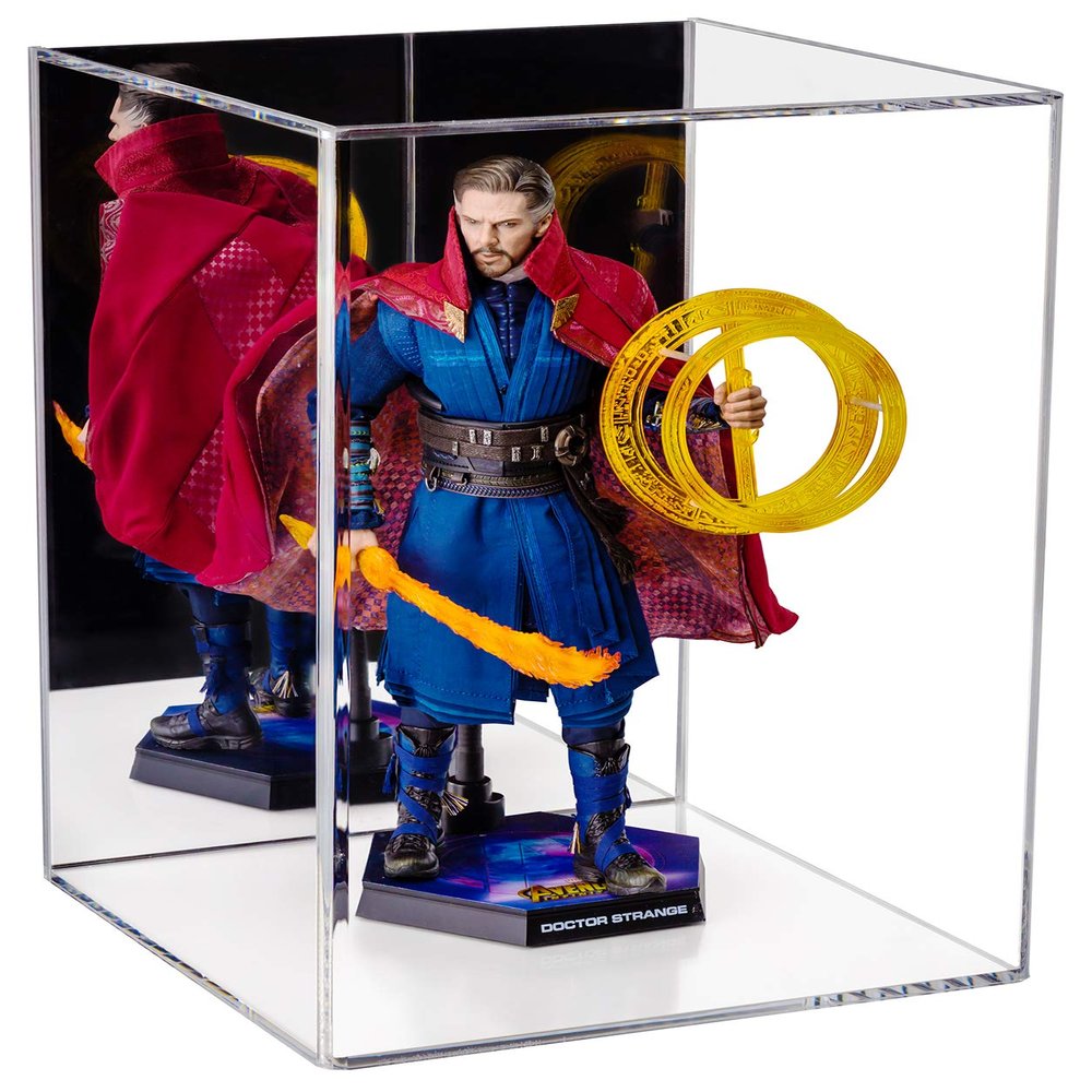 Better Display Cases Clear Acrylic Figure Display Case for Figurine Miniature Doll Bobblehead , Doll Stands with Mirror,Display Box for Figures,DIM:10.5" L x 10.5" W x 14.5" H.(A087-MB-TT)