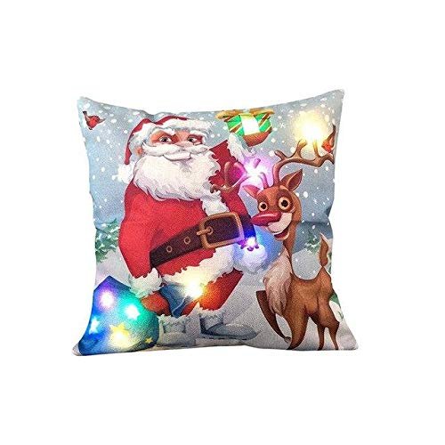 Anixl Merry Christmas LED Light Up Glowing Santa Claus Pillow Case
